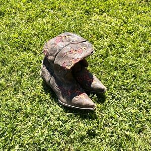 Laredo Women's Heeled Boots - Brown with Red Leopard Accents